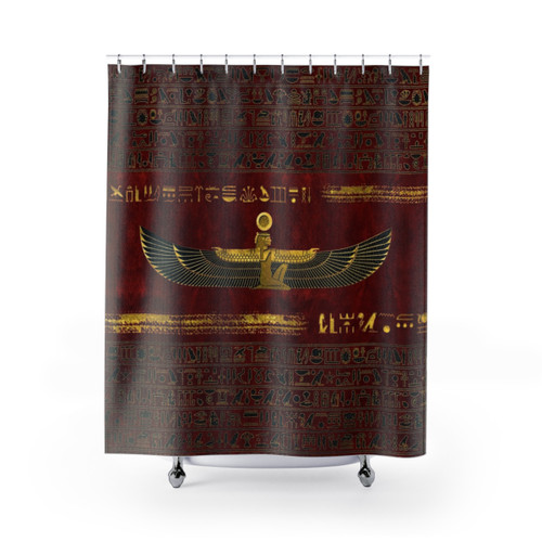 Egyptian Hieroglyphic Shower Curtain with Gold Ornament