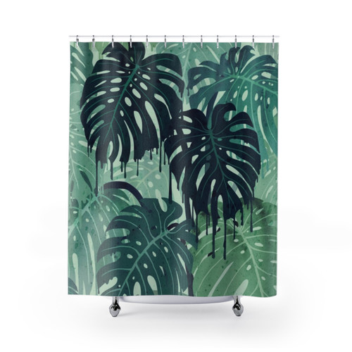 Monstera Leaves Shower Curtain in Green