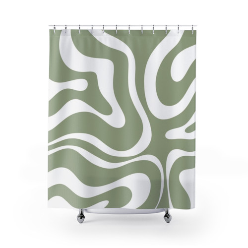 Sage Green and White Abstract Pattern Shower Curtain