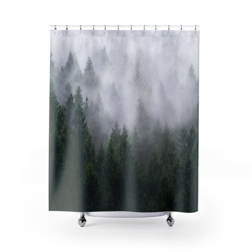 Misty Retro Evergreen Forest Shower Curtain