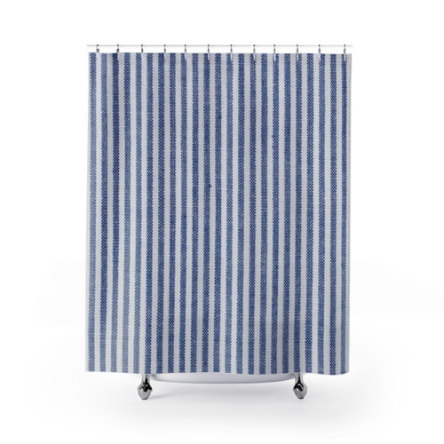 Classic Thin White and Blue Striped Shower Curtains