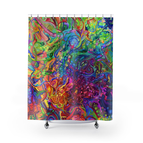 Vibrant Geometric Digital Art Shower Curtains