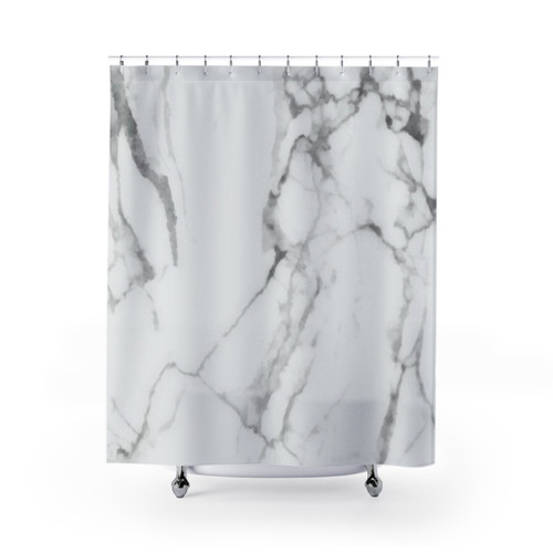 White Marble Shower Curtains with Grey Veins