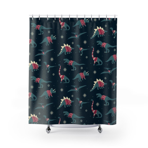 Dinos In Sweaters Shower Curtains - Cute & Funny Dinosaur Decor