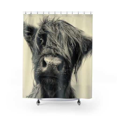 Monochrome Highland Cow Shower Curtain