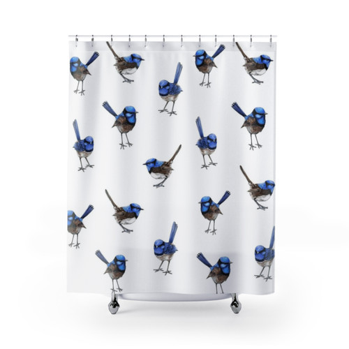 Blue Wren Watercolor Shower Curtain