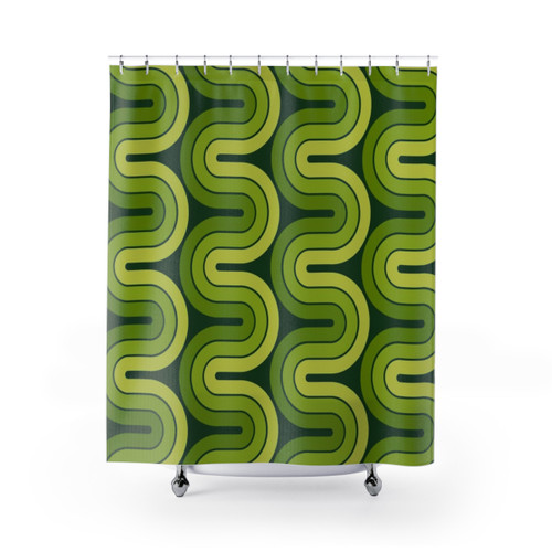 Retro Geometric Gradient Avocado Green Shower Curtain