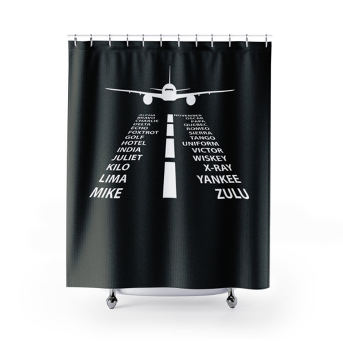 Phonetic Alphabet Pilot Airplane Funny Aviation Shower Curtains