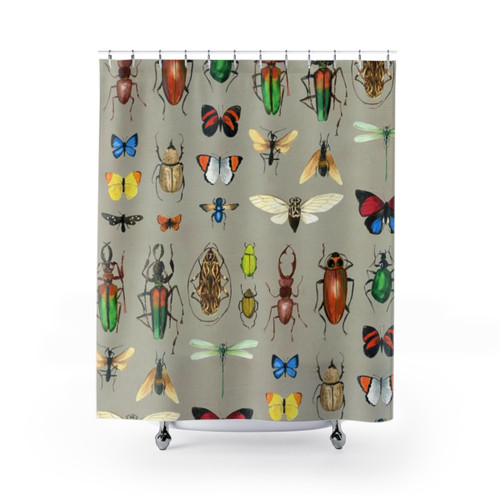 Watercolor insect pattern shower curtain by Cecca Designs