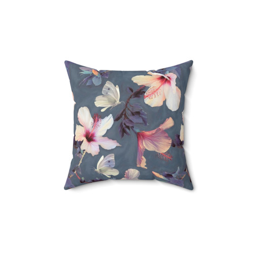 Tropical Butterflies and Hibiscus Flower Patterned Pillow