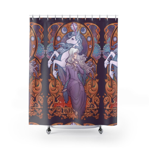 The Last Unicorn Shower Curtains featuring Lady Amalthea design