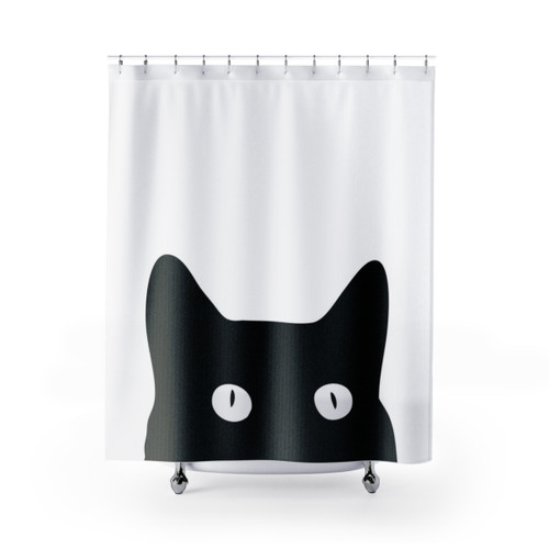 Black Cat Shower Curtain with Playful Kitty Design