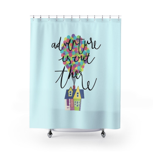 Disney Pixar Up Themed Shower Curtain with Lettering and Balloons