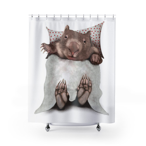Wombat in Bed Shower Curtains