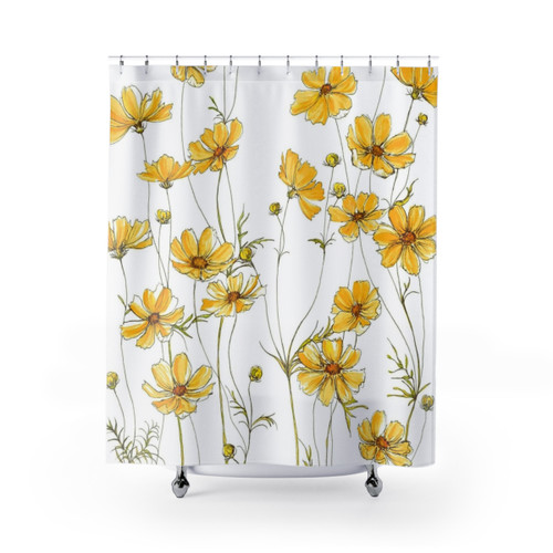 Yellow Cosmos Flower Shower Curtain