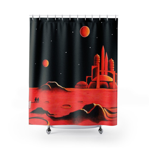 CITY ON MARS Retro Sci-Fi Shower Curtains