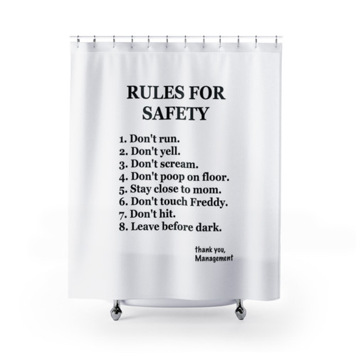 FNaF Themed Shower Curtain with Freddy Fazbear and Safety Rules