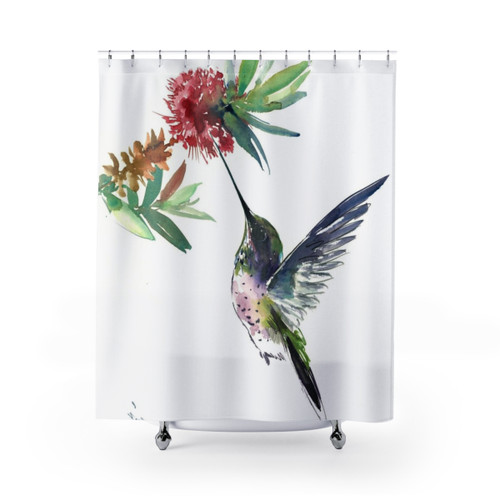 Hummingbird Shower Curtain with Vibrant Floral Design