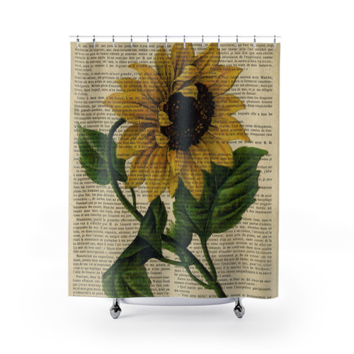 Botanical Print Sunflower Shower Curtain