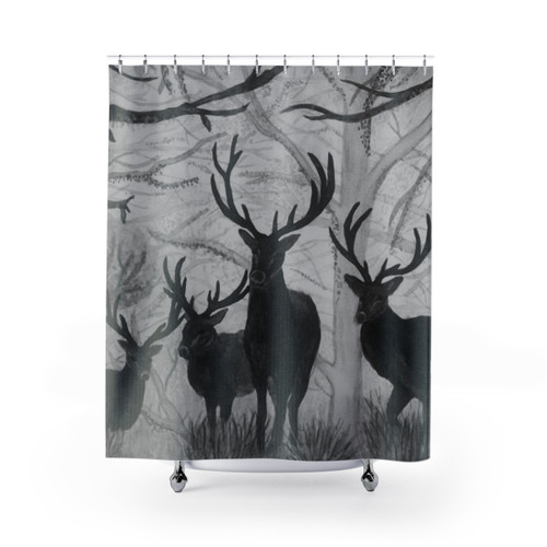 Deer Shower Curtain - Watercolor Wildlife Design