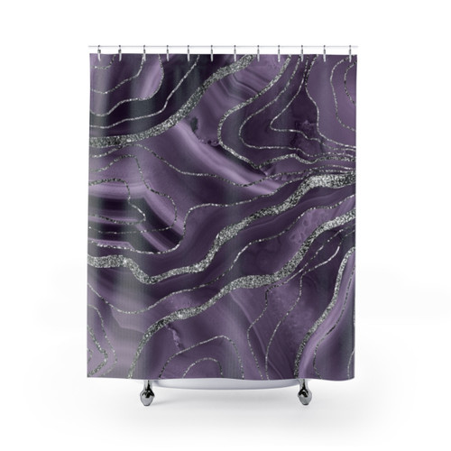 Lavender Agate Shower Curtain with Glam Silver Glitter Design