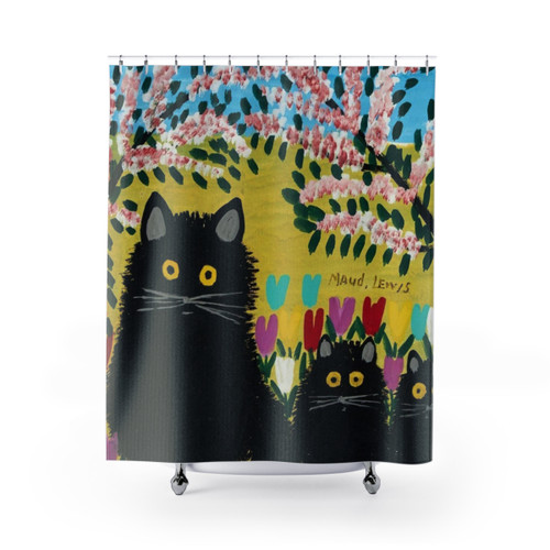 Maud Lewis Three Black Cats Shower Curtain