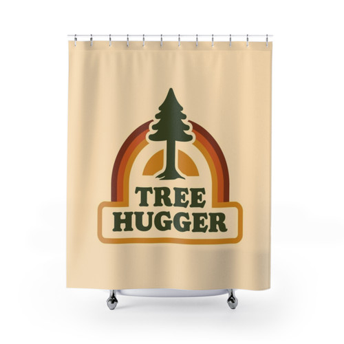 Retro Tree Hugger Shower Curtain for Nature Lovers
