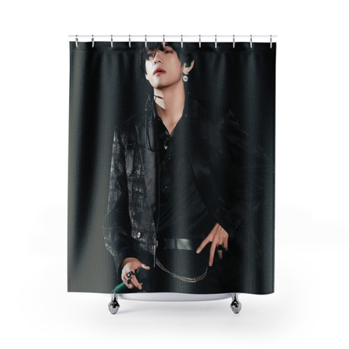 Black V Shower Curtains for BTS Fans