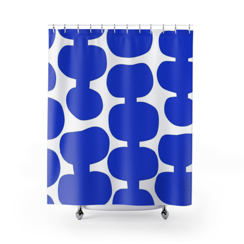 Mid Century Modern Blue and White Patterned Shower Curtain