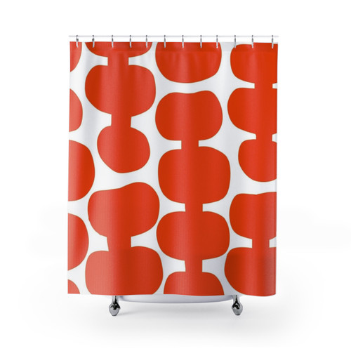Mid Century Modern White and Orange Shower Curtain