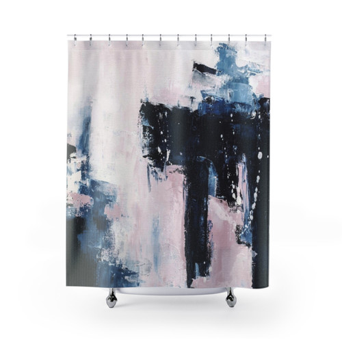 Modern Pink and Navy Abstract Shower Curtains