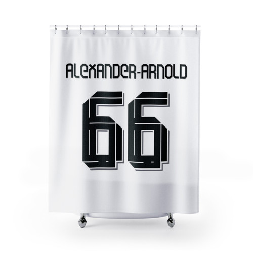 Liverpool Away Jersey Shower Curtains featuring Trent Alexander Arnold