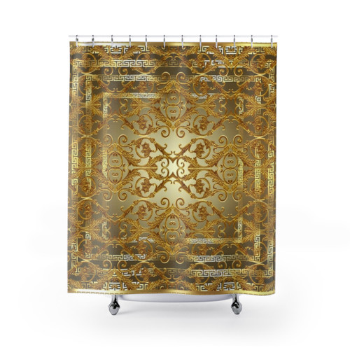 Baroque style shower curtain with Greek key pattern