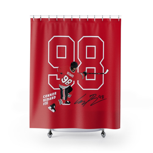 Connor Bedard Blackhawks #98 Signature Art Shower Curtains