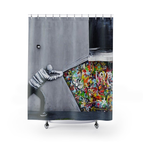 Banksy Uncovering Painting Shower Curtains - Modern Bathroom Decor
