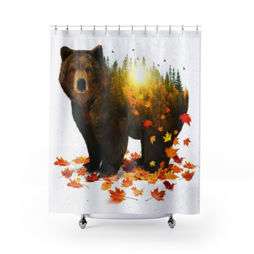 Equinox Bear Shower Curtain with Autumn Nature Decor
