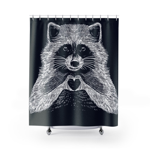 Adorable Love Raccoon Shower Curtain for Bathroom Decor