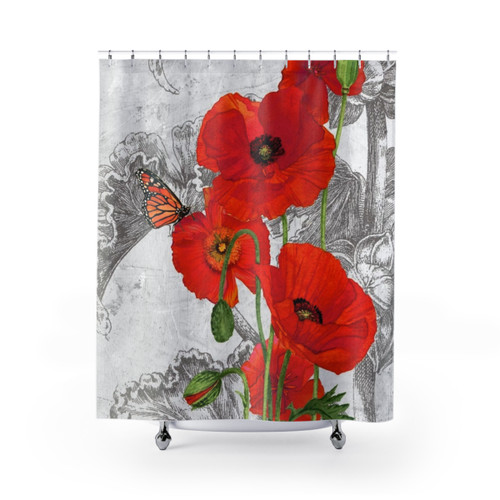 Watercolor Red Poppies Shower Curtains