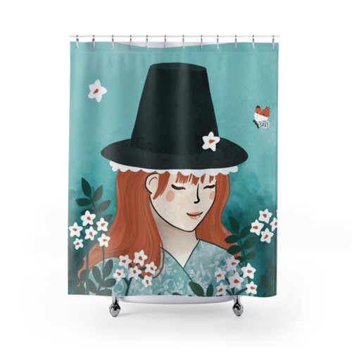 Welsh Lady Shower Curtains featuring the Blodyn Tatws design