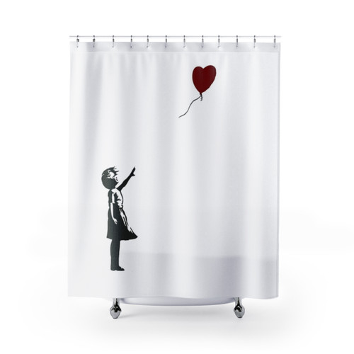 Banksy Girl with Heart Balloon Shower Curtains