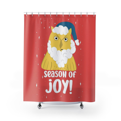 Grumpy Santa Owls Shower Curtain - Festive Holiday Home Decor
