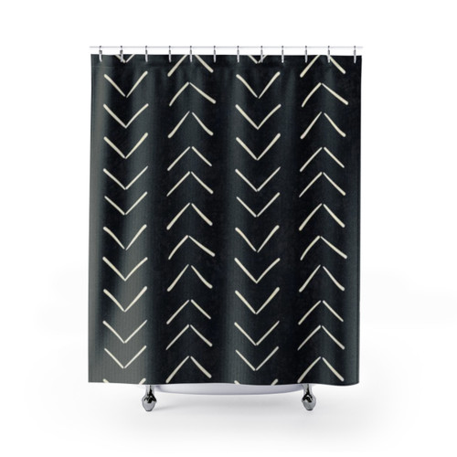Mudcloth Shower Curtain with Black and White Arrows