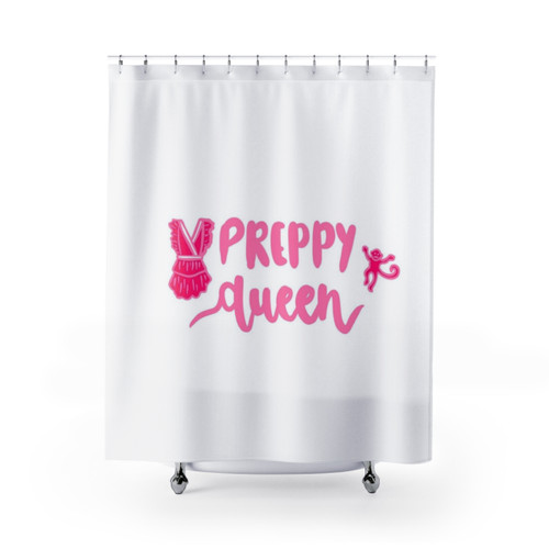 Preppy pink shower curtains with cute monkey design