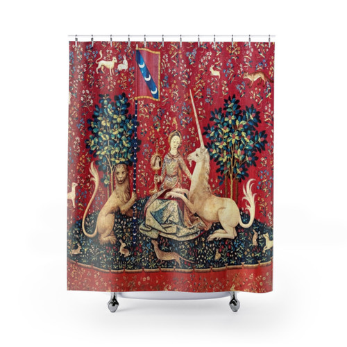 Medieval Unicorn Tapestry Shower Curtains featuring The Lady and the Unicorn