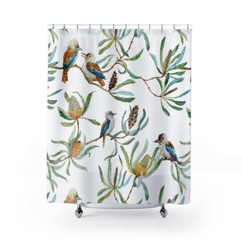 Australian Kookaburras & Waratah Flowers Shower Curtain