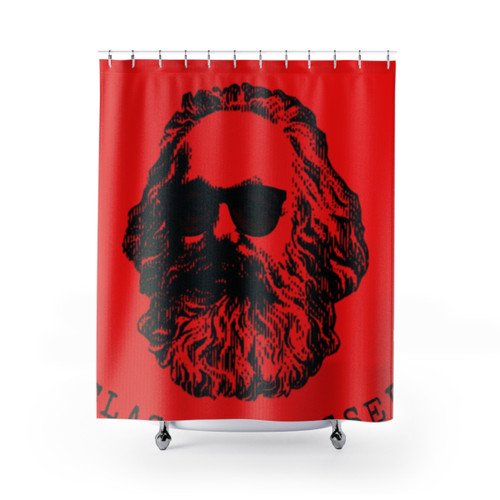 Funny socialist design shower curtain with 'Class Dismissed' text