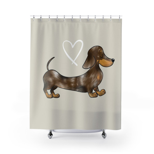 Dachshund Shower Curtain with Chocolate and Tan Dapple Smooth Hair Sausage Dog Design