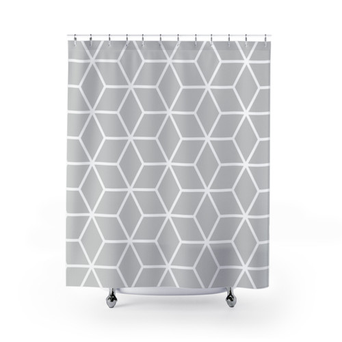Light Grey Interlocked Hexagon Lattice Shower Curtains