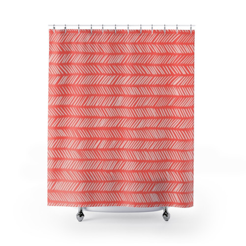 Coral Herringbone Shower Curtains