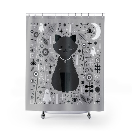 Kitten Fang Shower Curtain with Spooky Designs